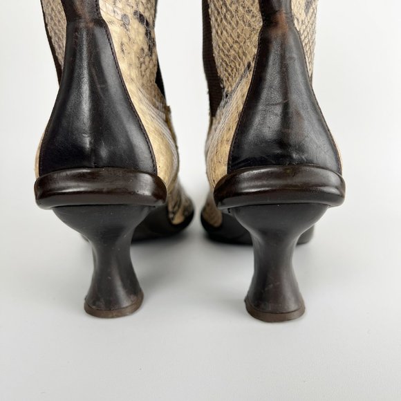Donald J. Pliner Leather Tall Chelsea Boots Snake Skin Short Kitten Heel Booties - Picture 7 of 9
